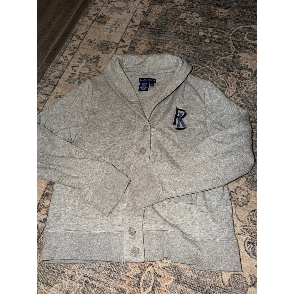 Ralph Lauren Sweater Girls XL Shawl Collar Cardigan RL Logo Pockets Academy Y2K